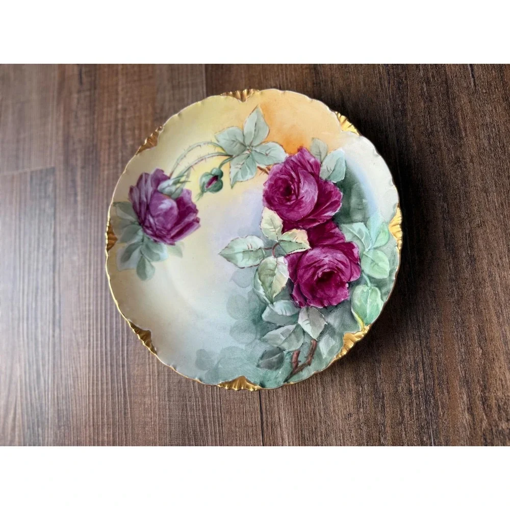 RC Versailles Bavaria Hand Painted Rose‎ Cabinet Plate Gold Scalloped Rim